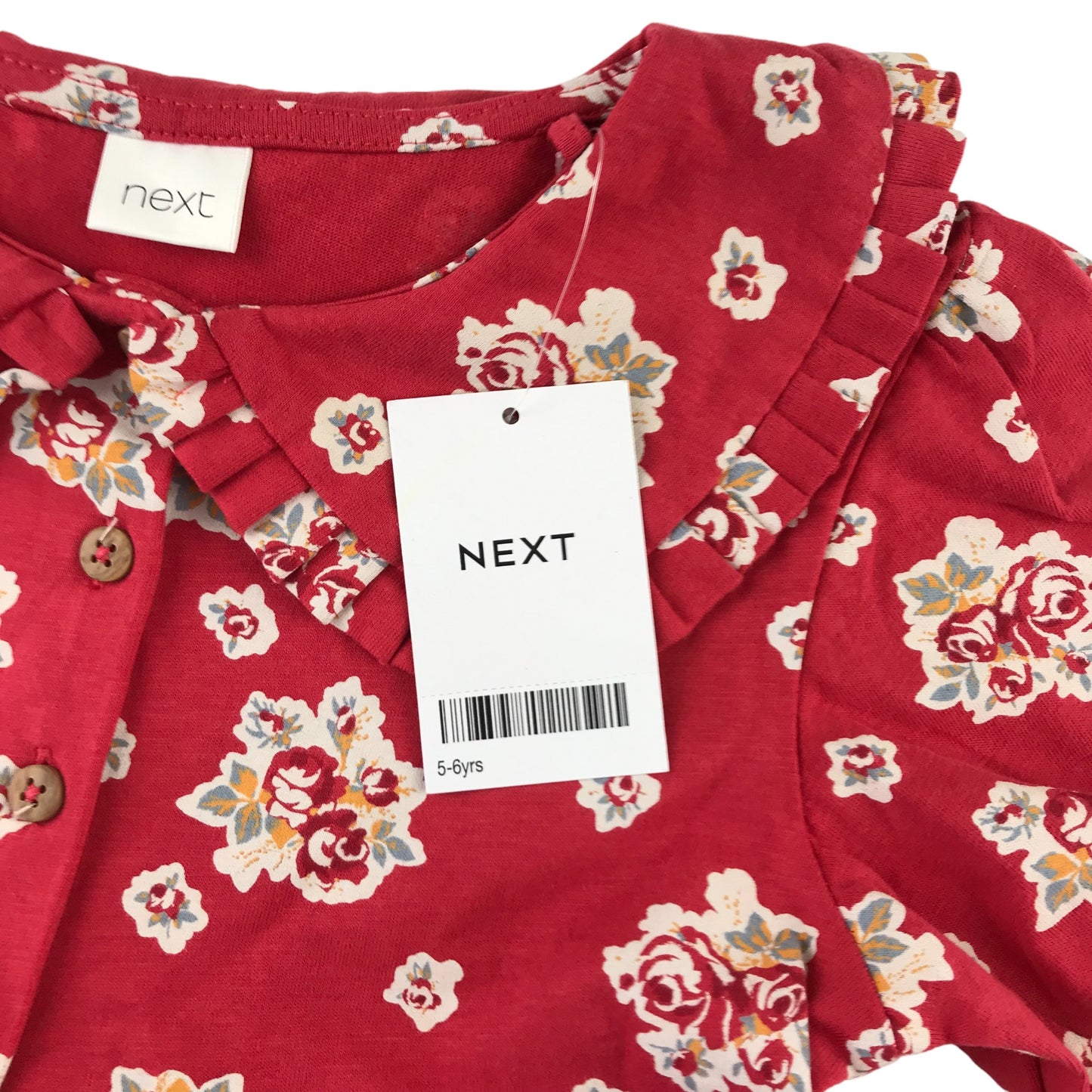 Next dress 5-6 years red floral collared button up cotton