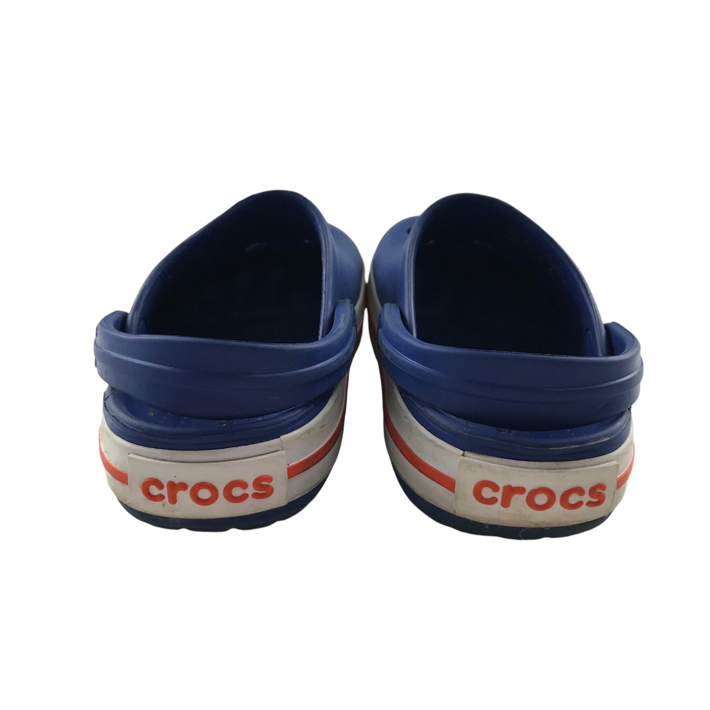 Crocs Shoe Size 9 Junior Blue with Logo and White and Red Trim Detailing