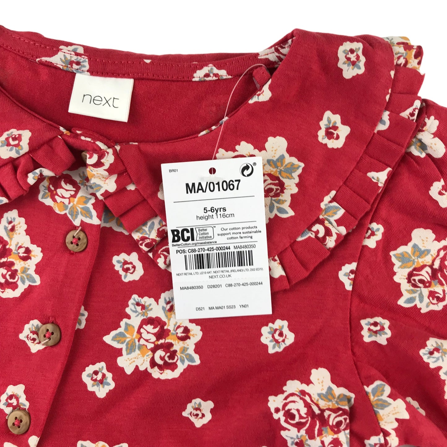 Next dress 5-6 years red floral collared button up cotton