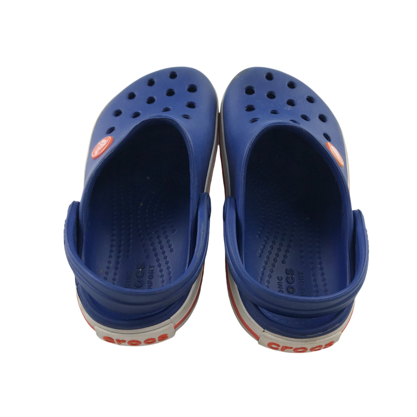 Crocs Shoe Size 9 Junior Blue with Logo and White and Red Trim Detailing