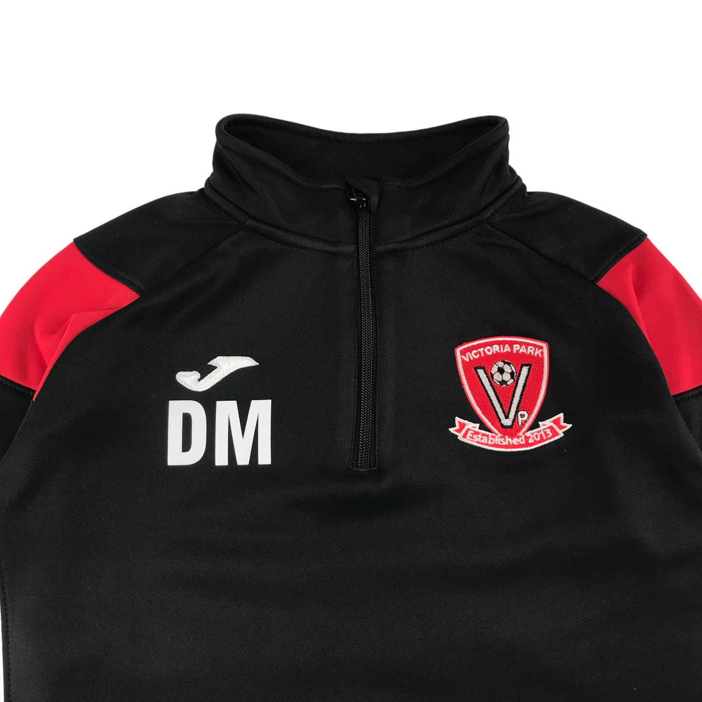 Joma Victoria Park FC Sweatshirt Age 11-12 Black and Red Half Zipper Sports Top