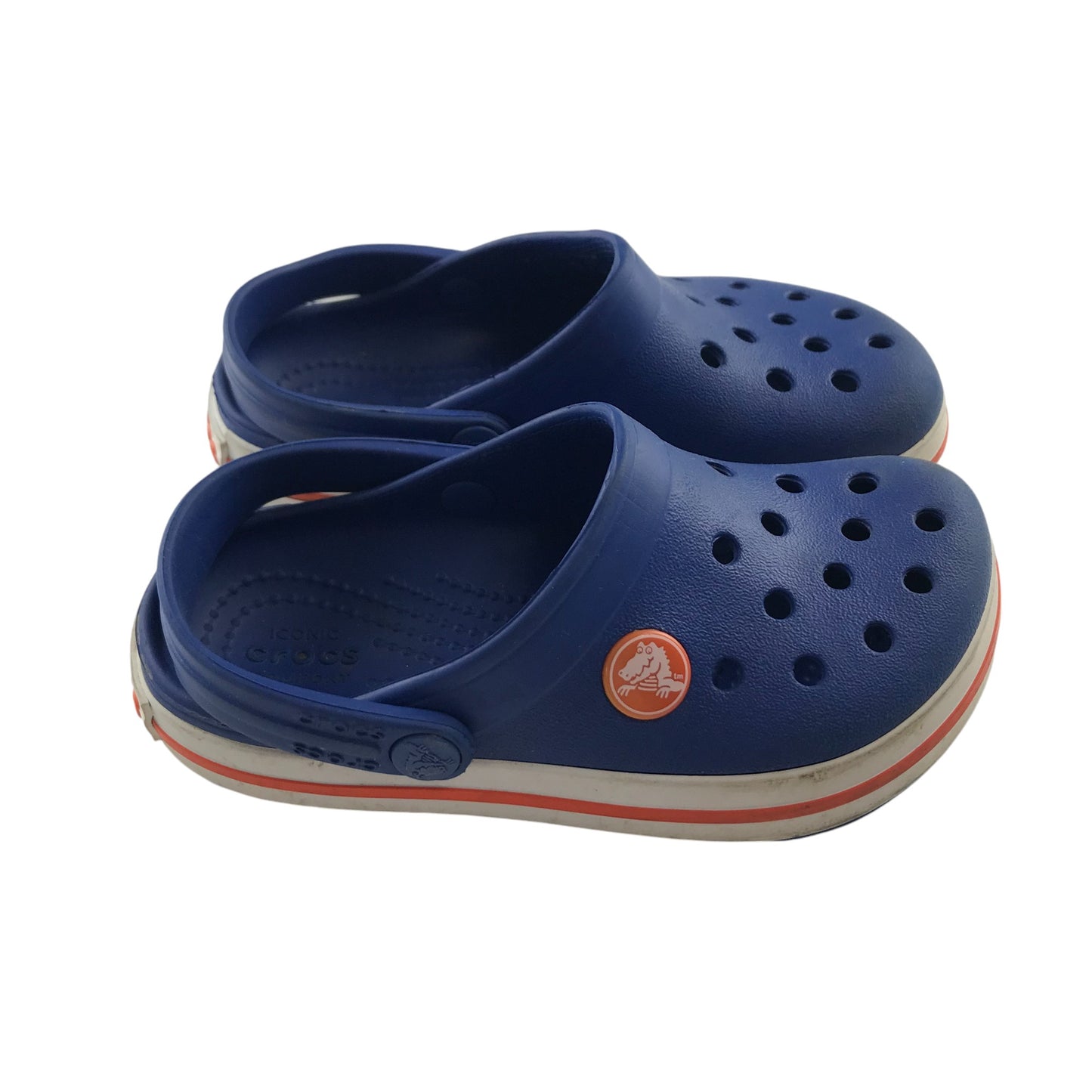 Crocs Shoe Size 9 Junior Blue with Logo and White and Red Trim Detailing