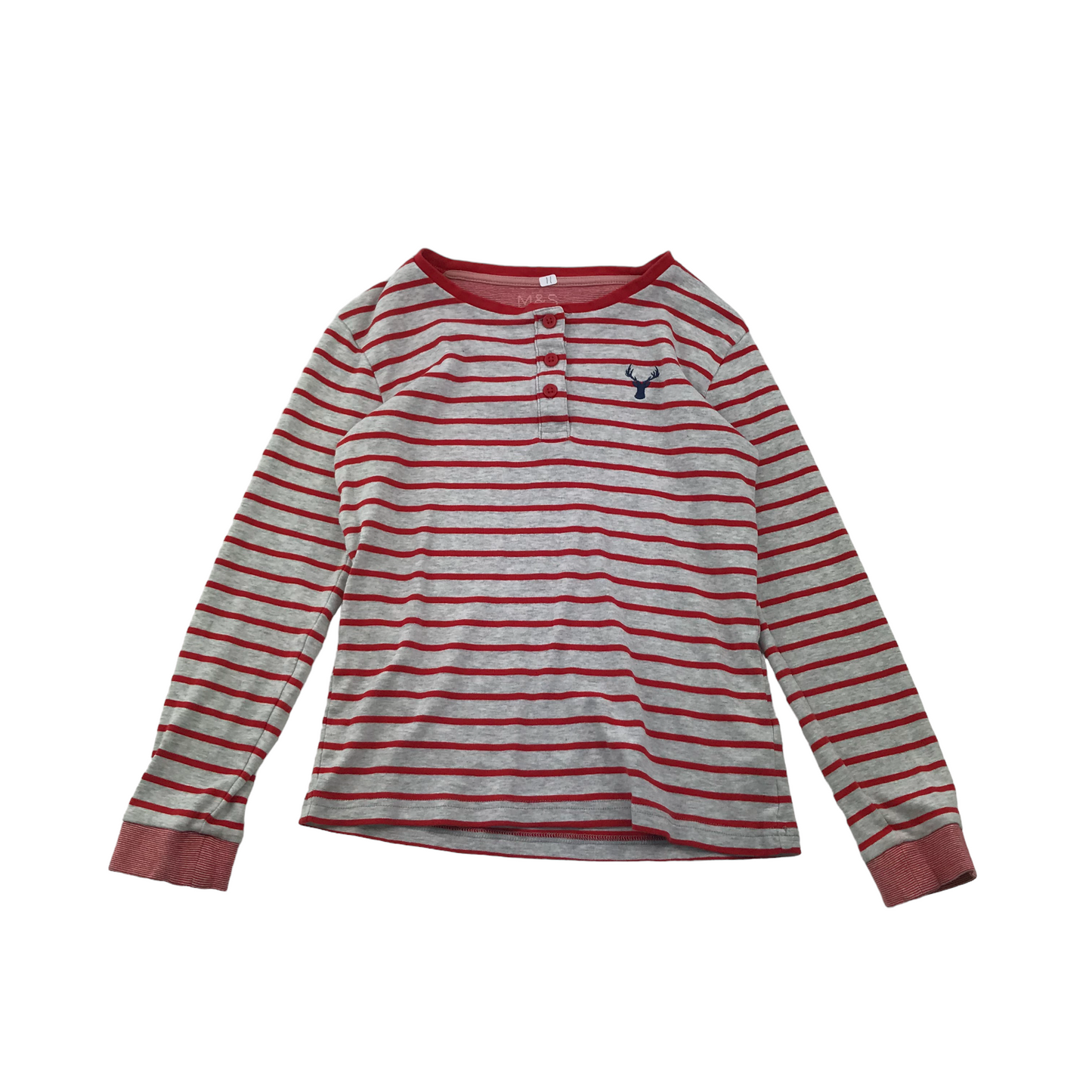 M&S Red and Grey Stripy Pyjama Set Age 11