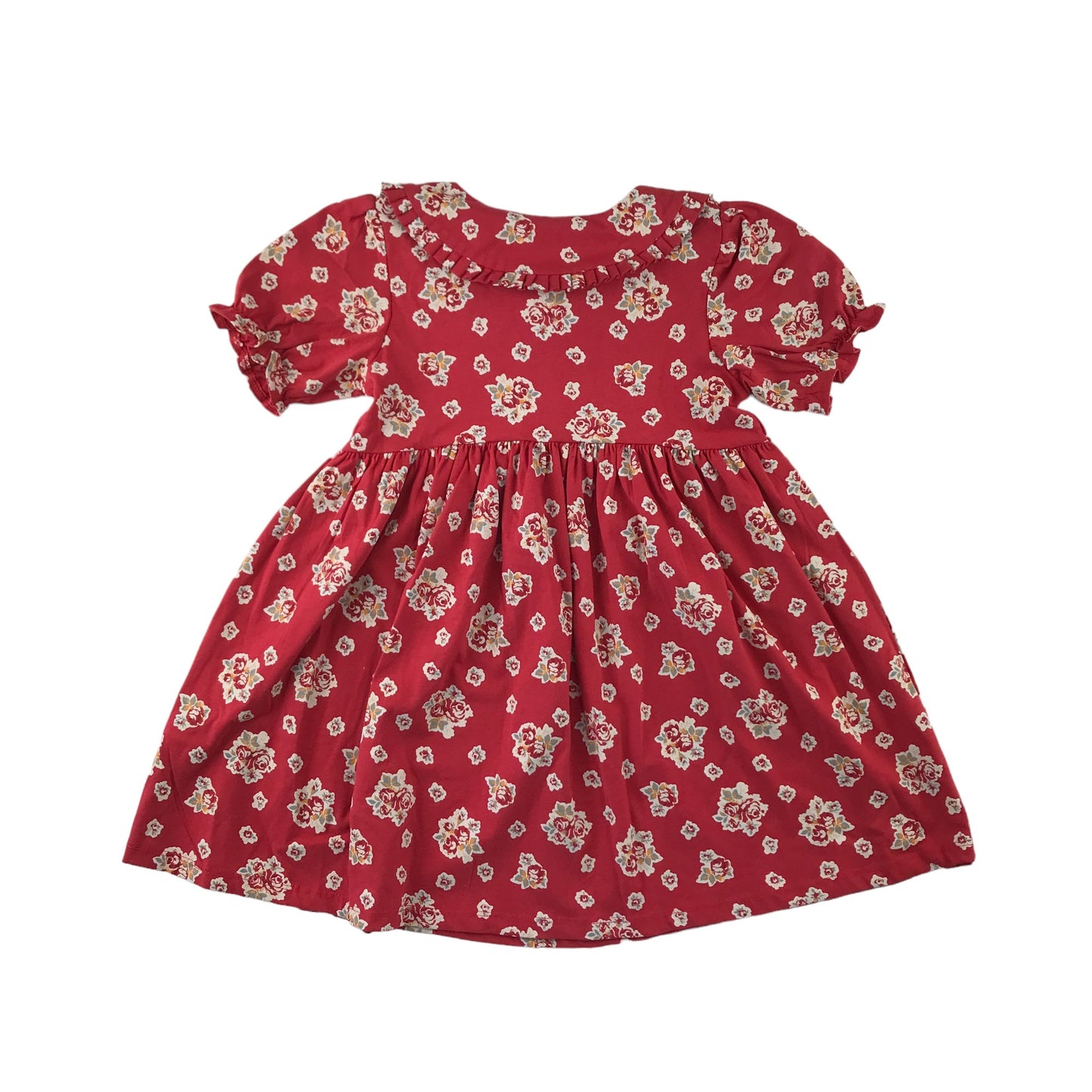 Next dress 5-6 years red floral collared button up cotton