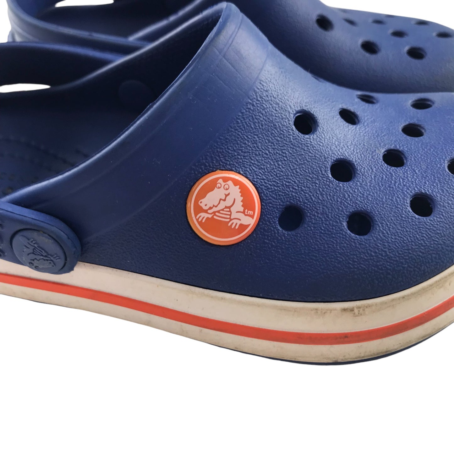 Crocs Shoe Size 9 Junior Blue with Logo and White and Red Trim Detailing