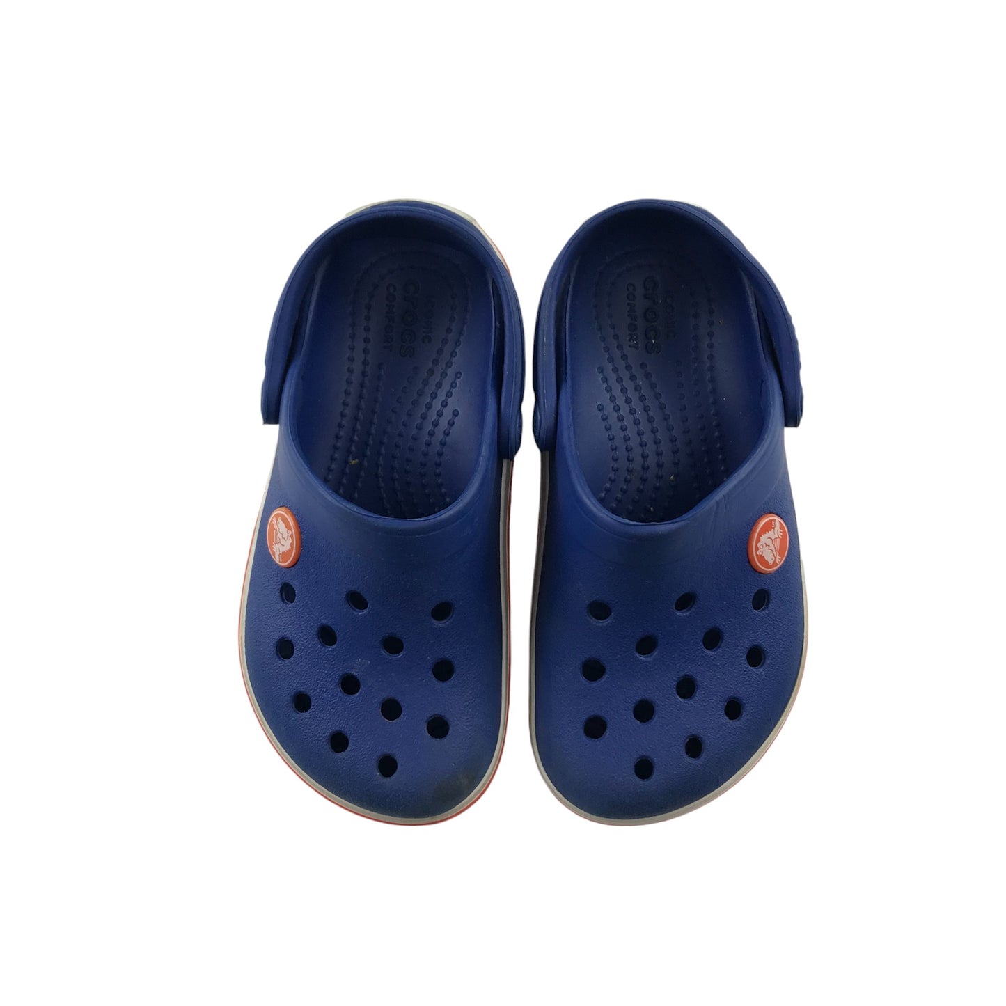 Crocs Shoe Size 9 Junior Blue with Logo and White and Red Trim Detailing