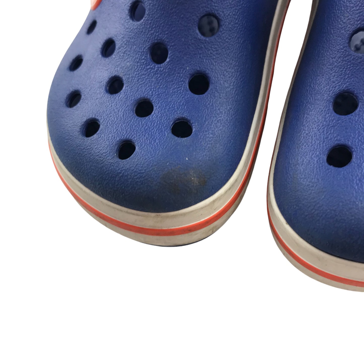 Crocs Shoe Size 9 Junior Blue with Logo and White and Red Trim Detailing