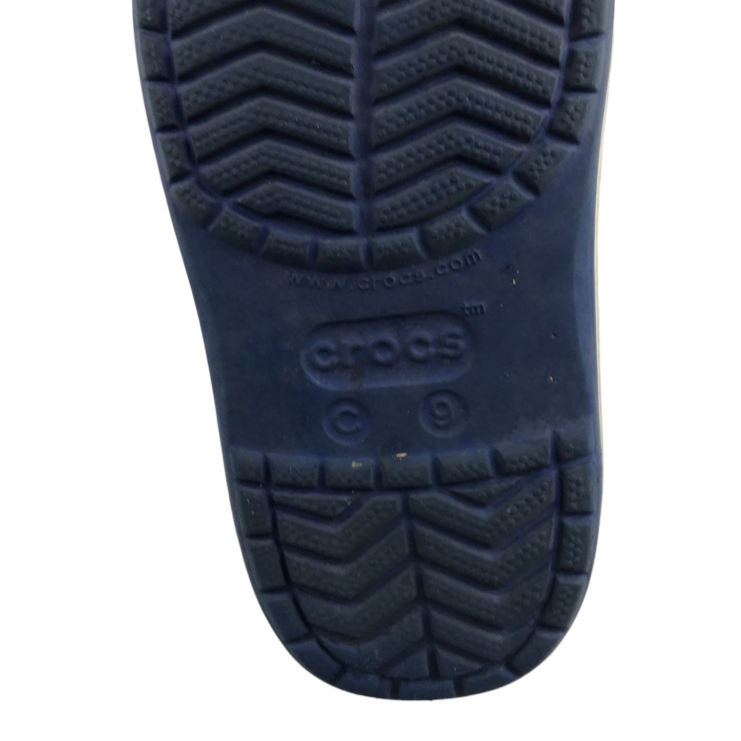 Crocs Shoe Size 9 Junior Blue with Logo and White and Red Trim Detailing