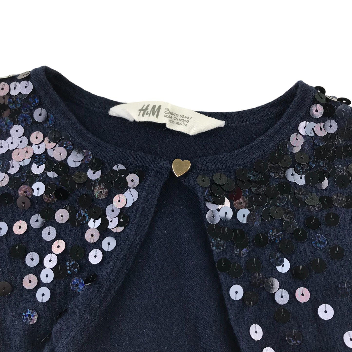 H&M cardigan 5-6 years navy blue shrug with sequins cotton