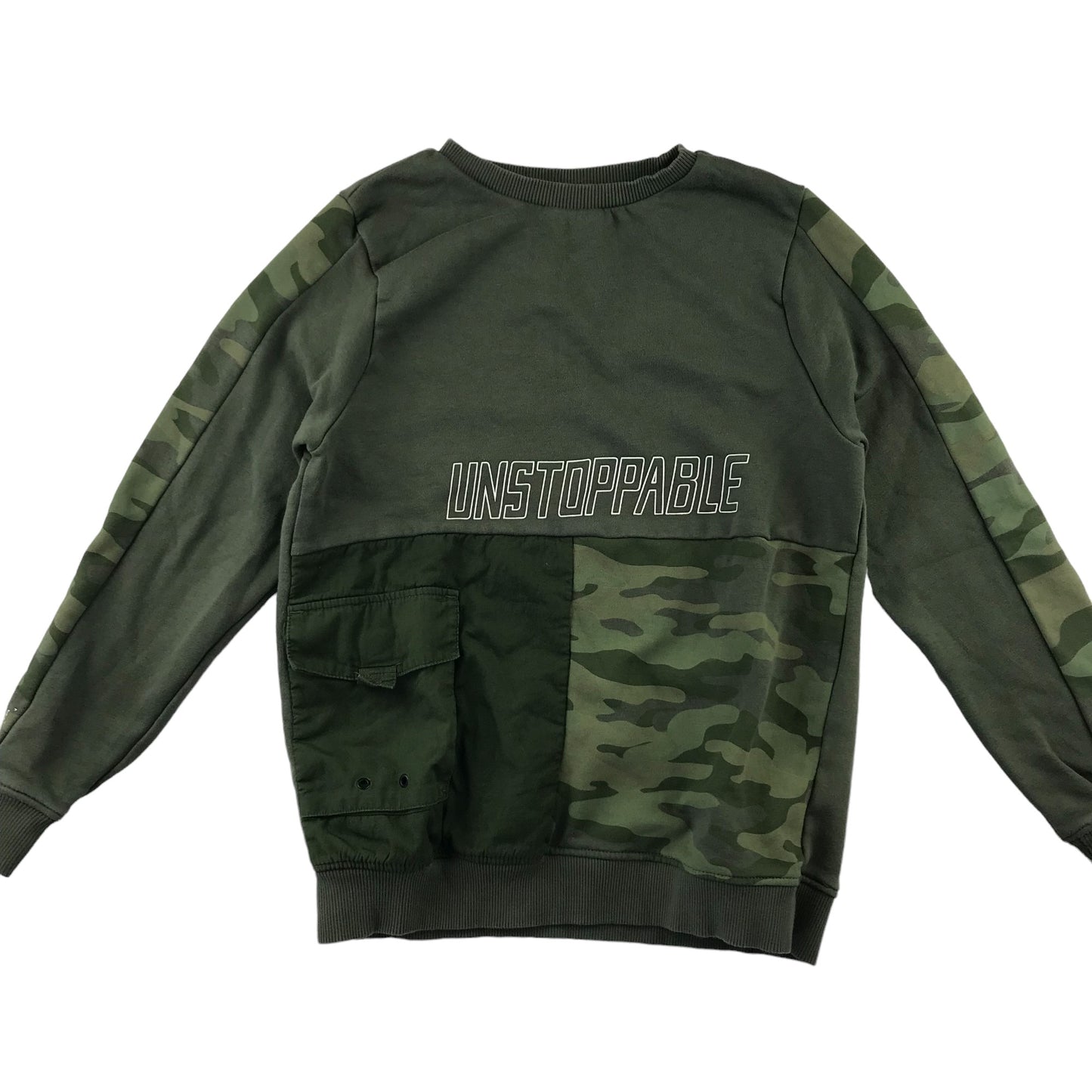 George sweater 12-13 years khaki green panelled camo pattern long sleeve