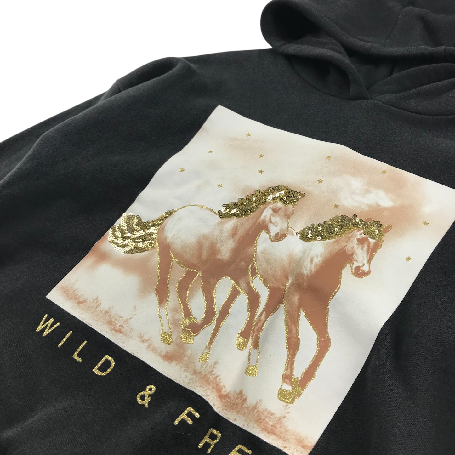 M&S hoodie 9-10 years black horse graphic with sequin