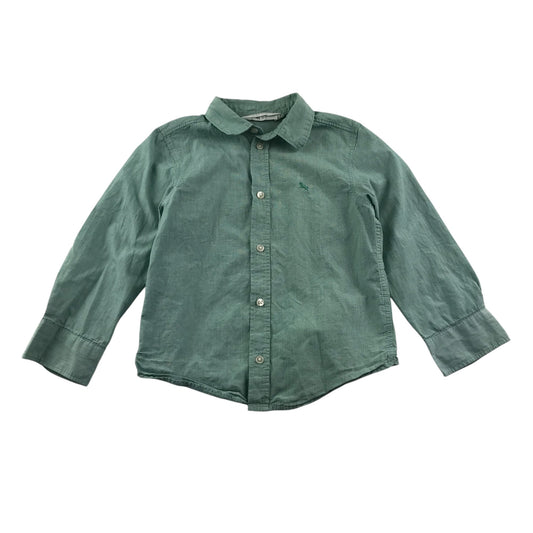 H&M shirt 4-5 years green plain button up cotton