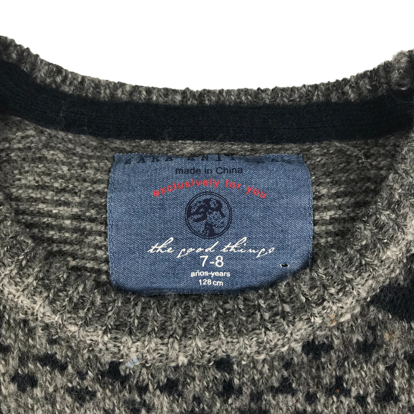 Zara Jumper Age 7 Grey Knit Pattern