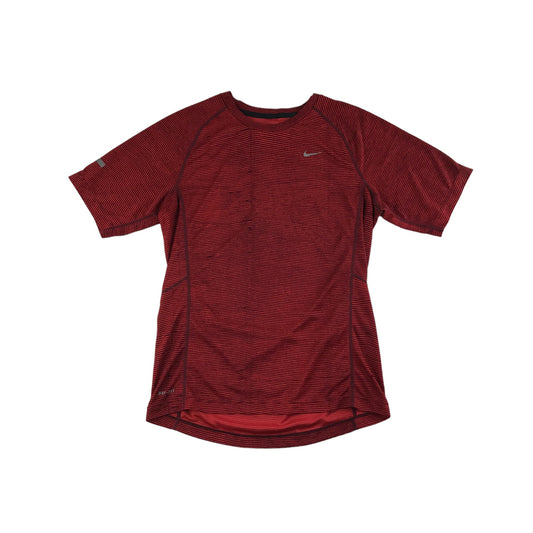 Nike Sports Top Size S Red and Burgundy Stripy Short Sleeve T-shirt