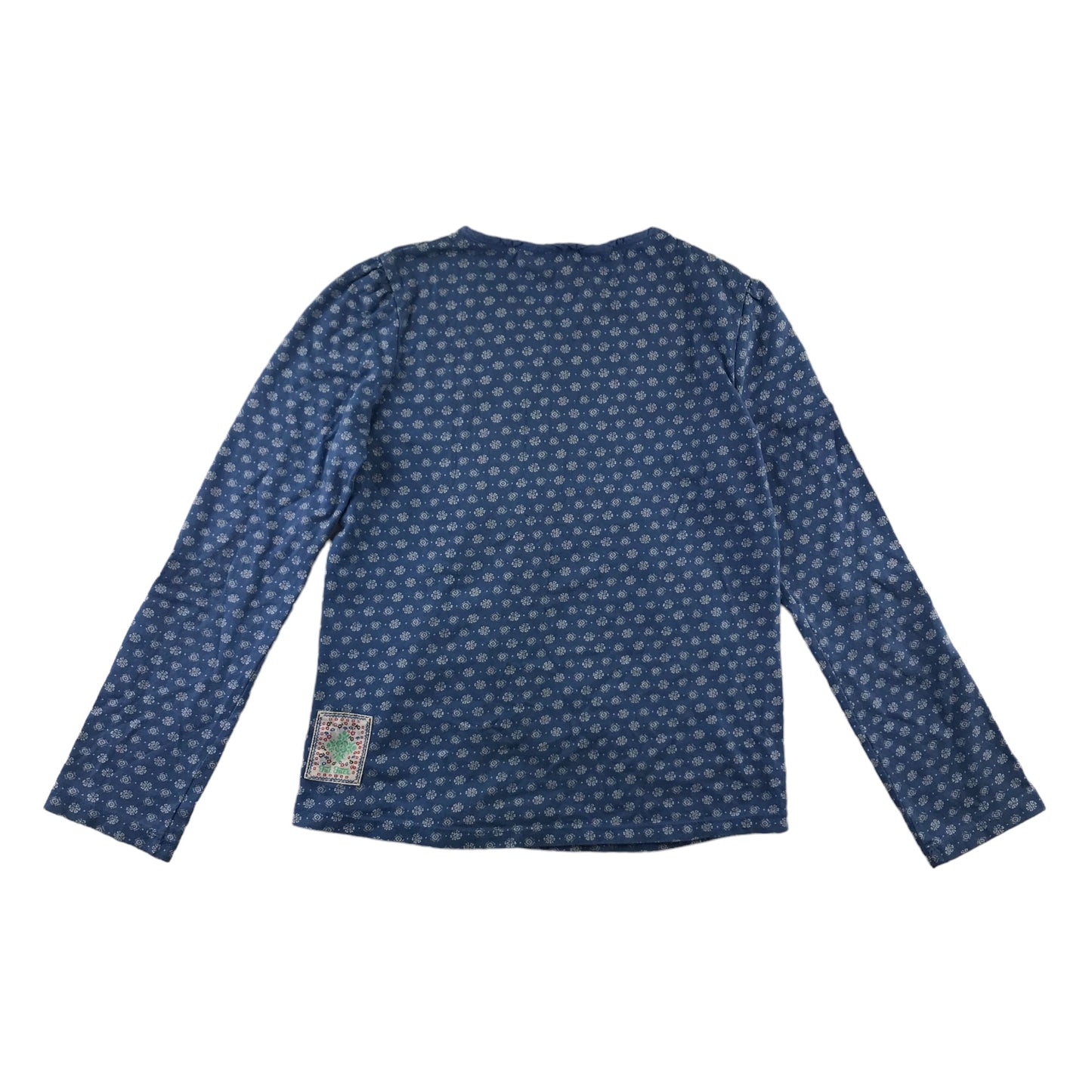 Fatface Blouse Age 10 Blue Long Sleeve Floral Embroidered Cotton