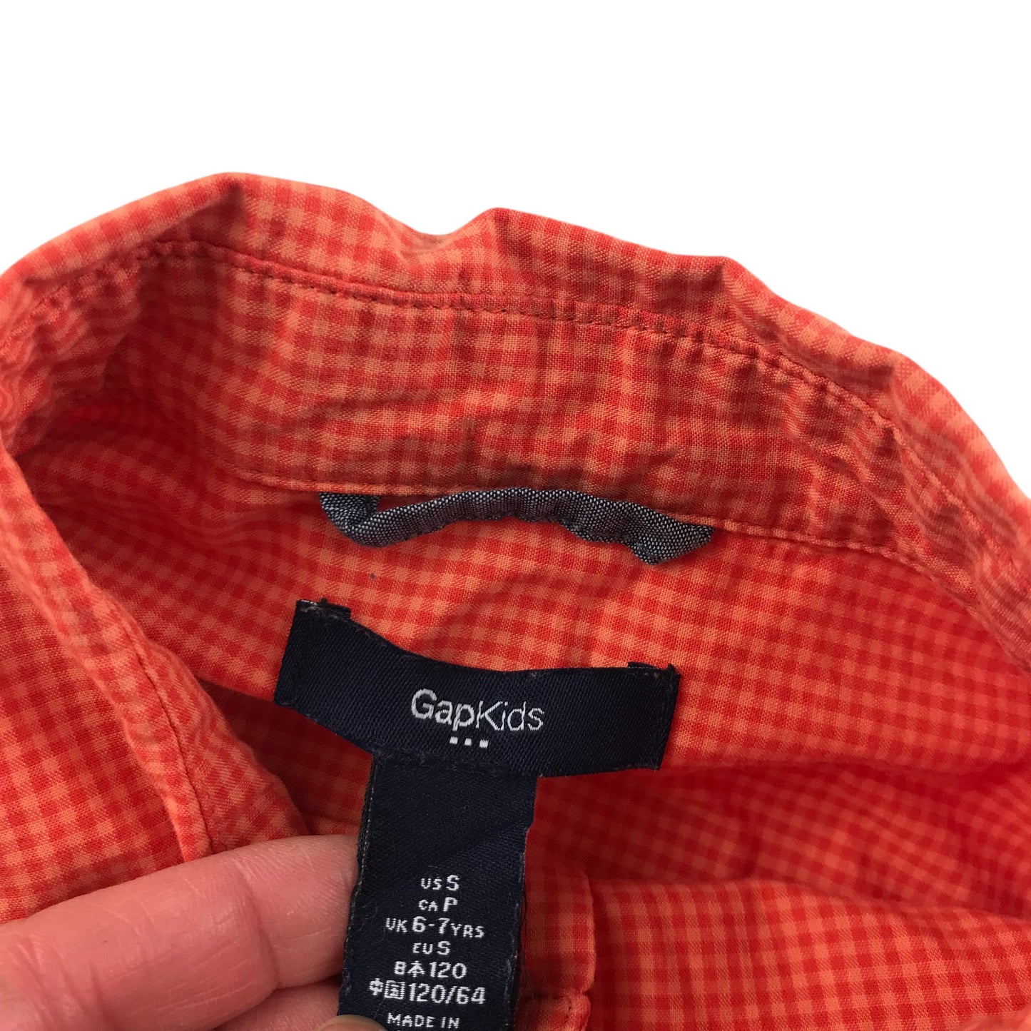 Gap shirt 6-7 years orange checked button up cotton