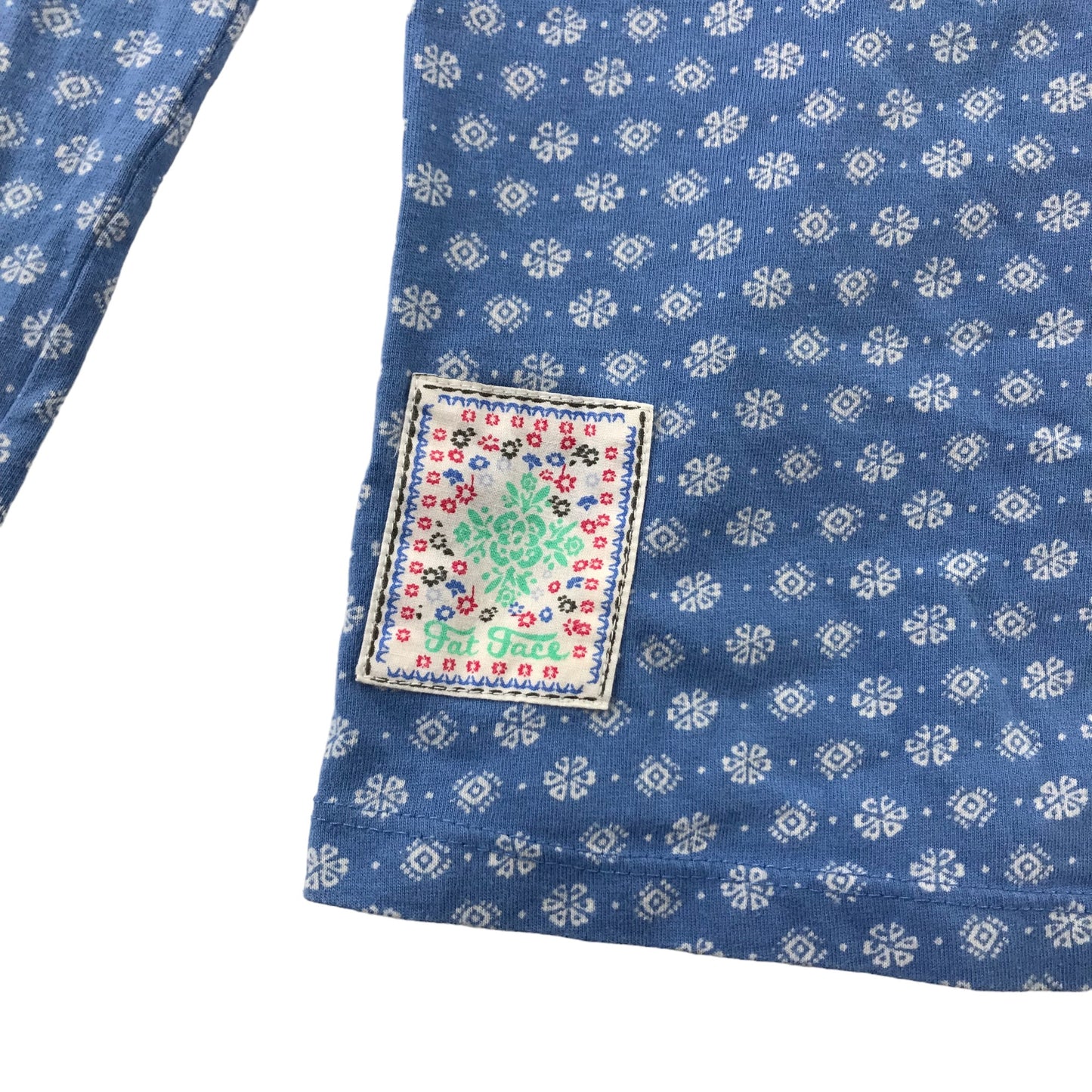 Fatface Blouse Age 10 Blue Long Sleeve Floral Embroidered Cotton