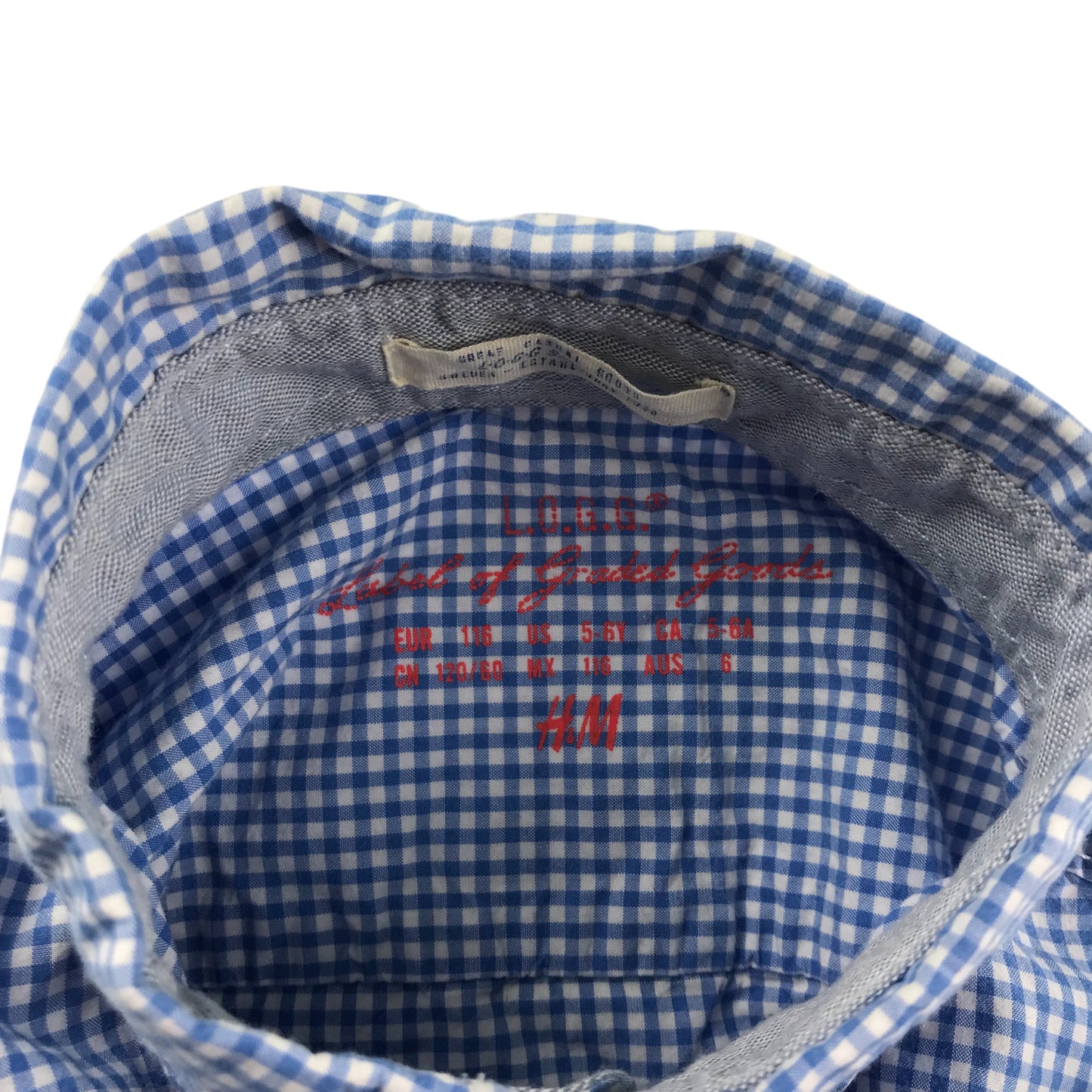 H&M shirt 5-6 years blue and white checked long sleeve cotton