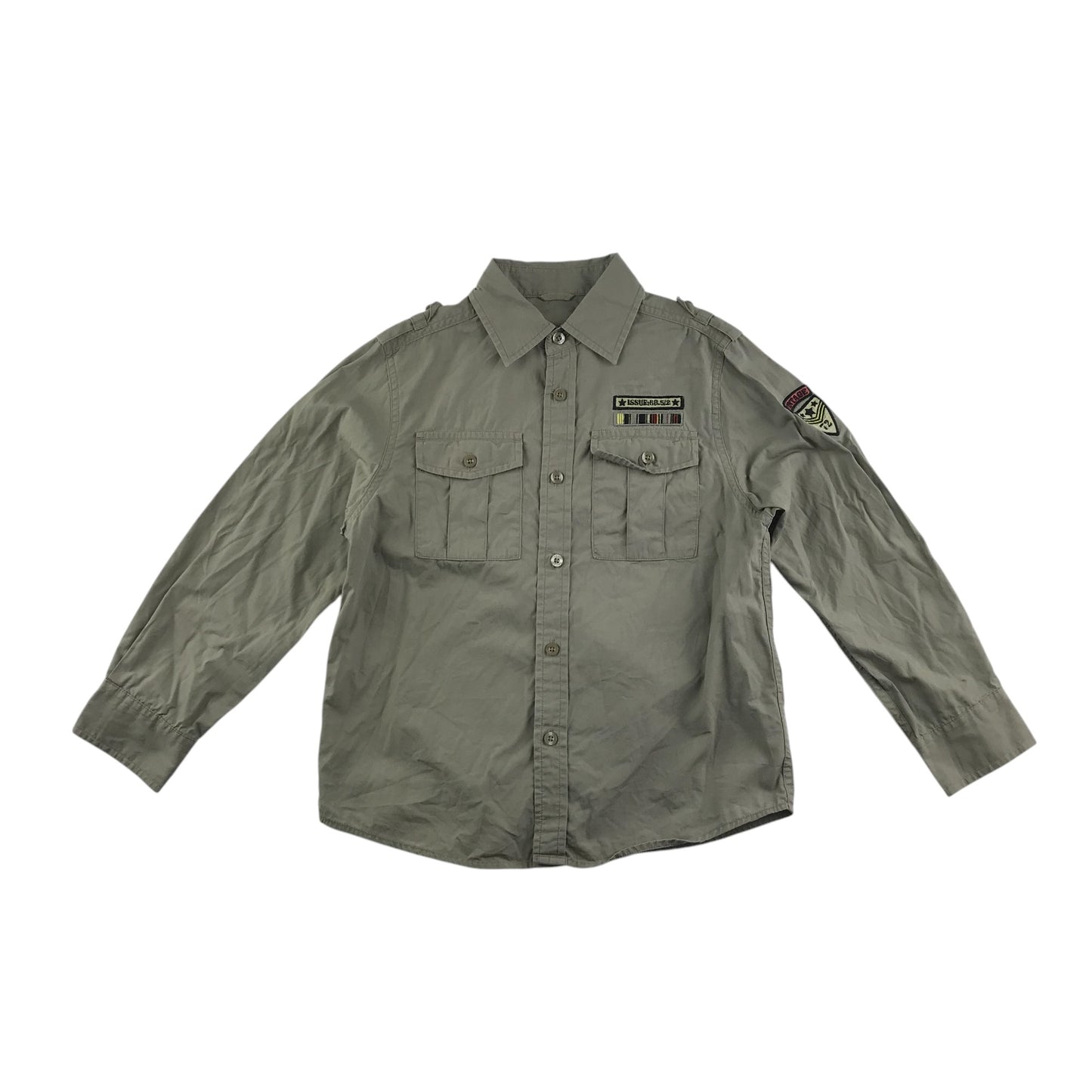 Next shirt 7-8 years khaki cargo style with embroidered patches cotton