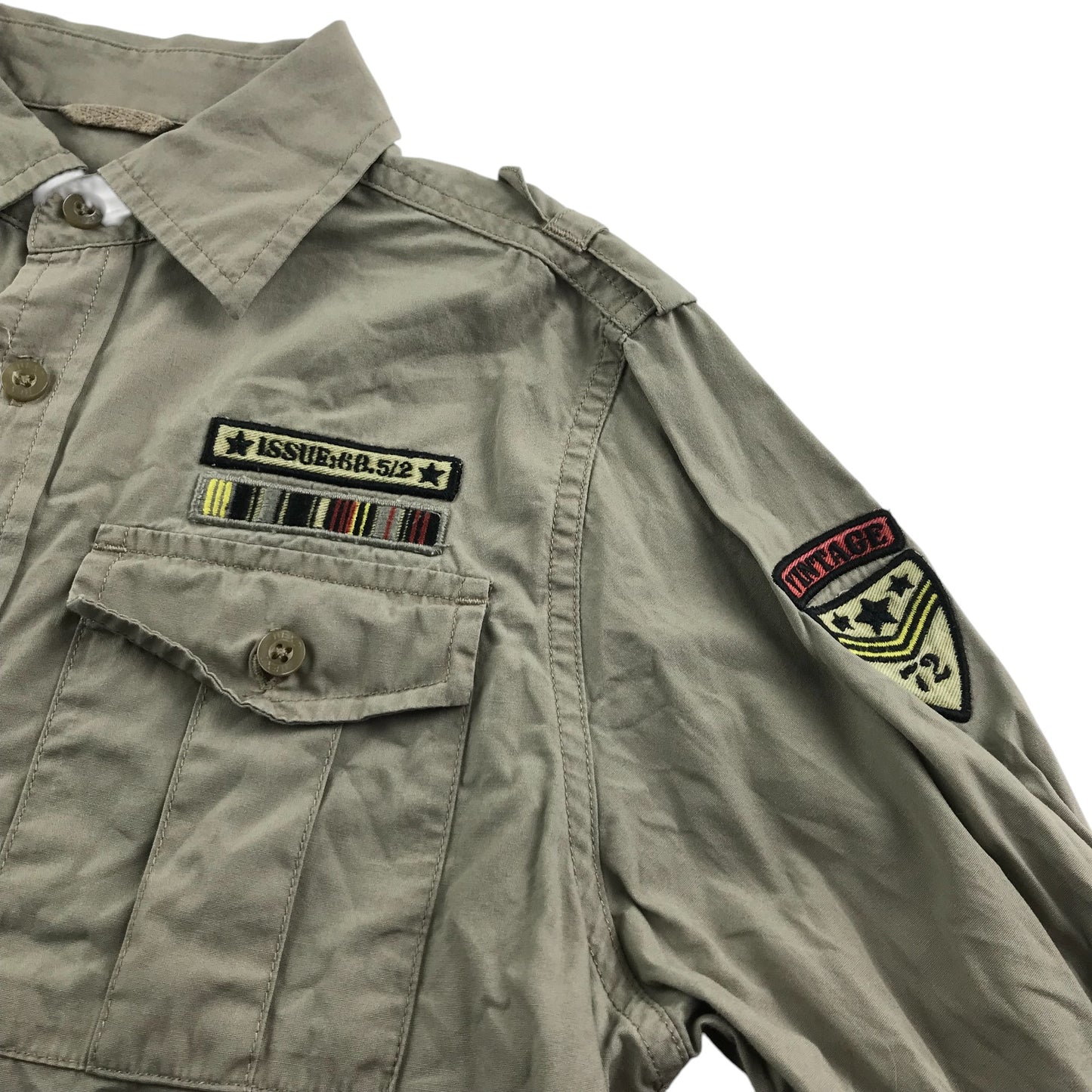 Next shirt 7-8 years khaki cargo style with embroidered patches cotton