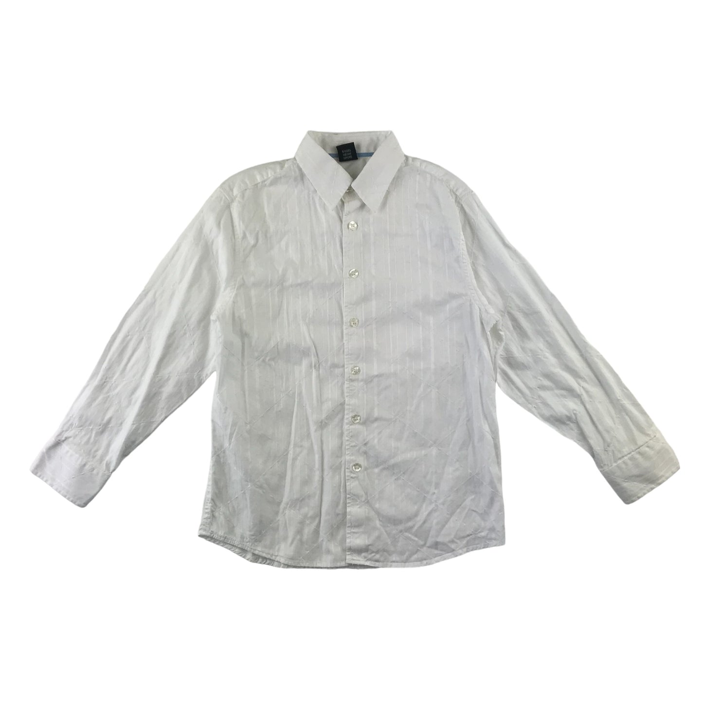 Next shirt 9 years white long sleeve button up shirt with diamond stitching and vertical stripe design