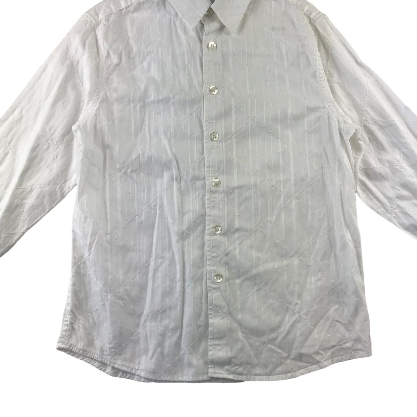 Next shirt 9 years white long sleeve button up shirt with diamond stitching and vertical stripe design