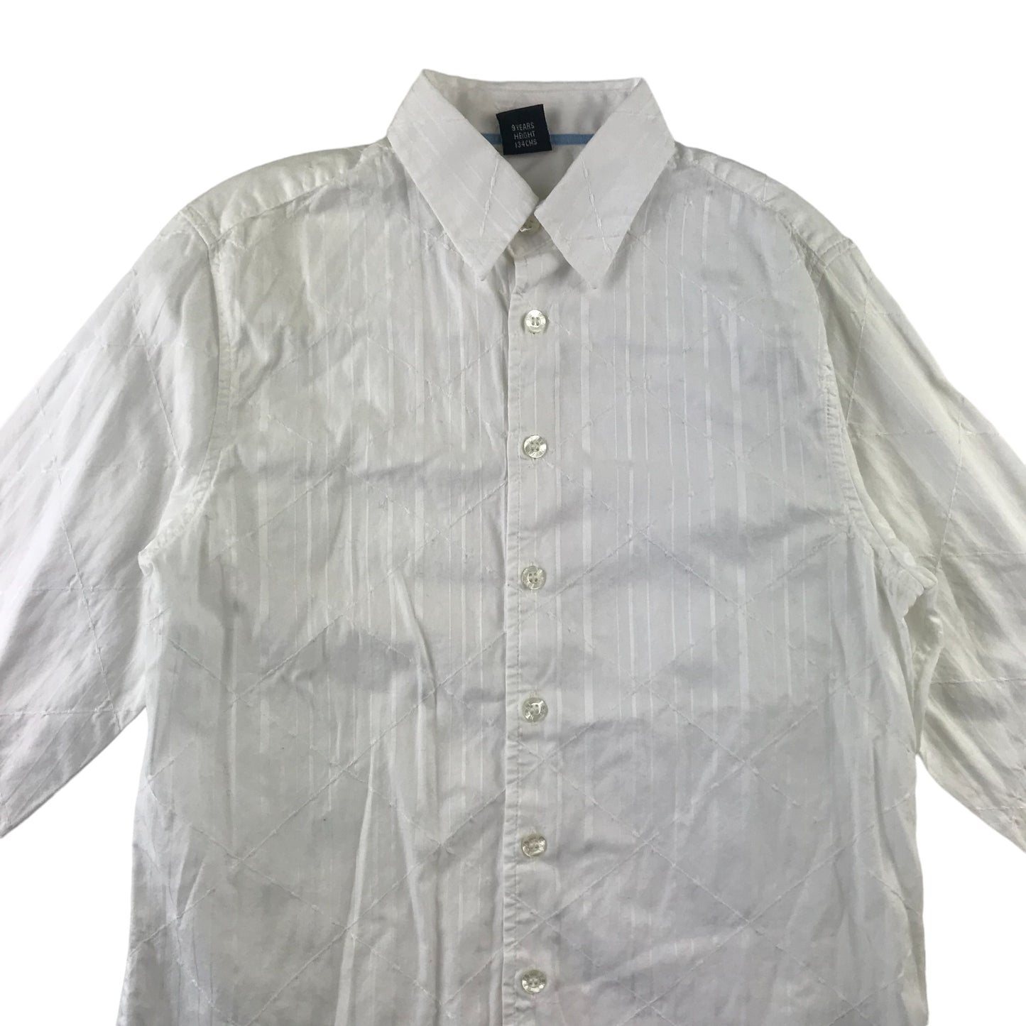 Next shirt 9 years white long sleeve button up shirt with diamond stitching and vertical stripe design