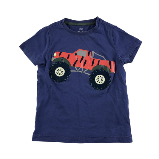 M&S t-shirt 4-5 years blue monster truck graphic cotton