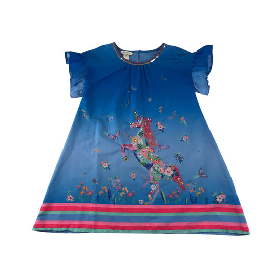 Monsoon dress 7-8 years blue flared with horse print and sequins