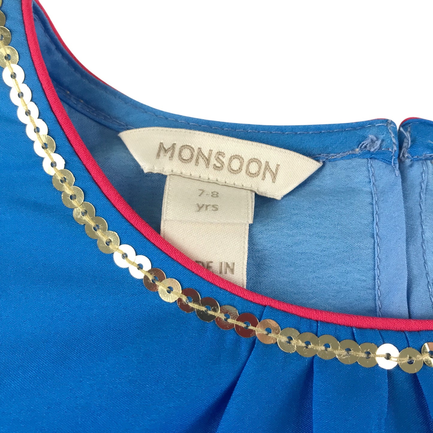 Monsoon dress 7-8 years blue flared with horse print and sequins