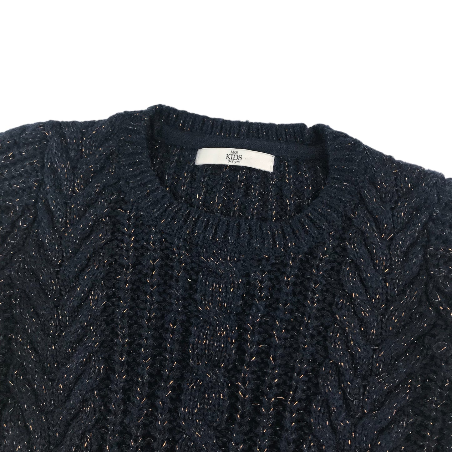 M&S Jumper Age 8 Navy Sparkly Gold Fibres