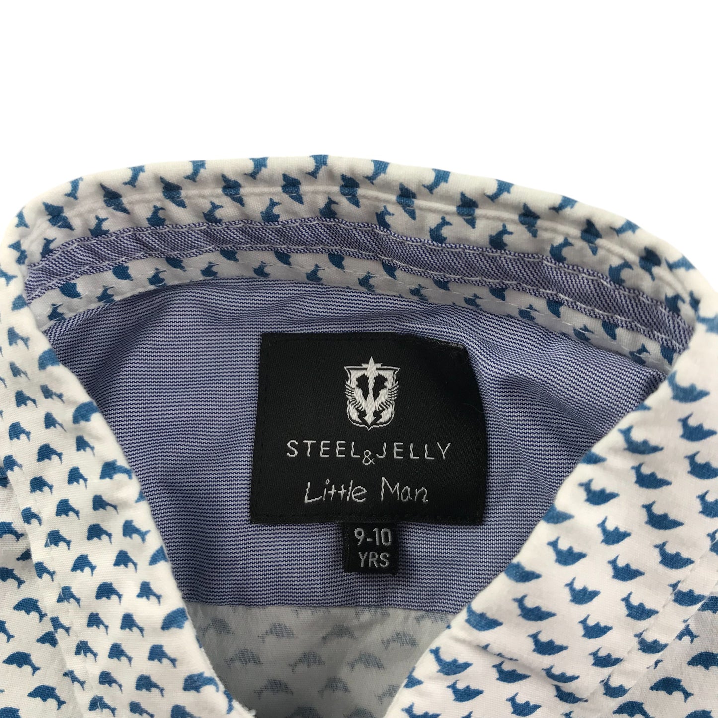Steel & Jelly shirt 9-10 years white with blue graphic print design