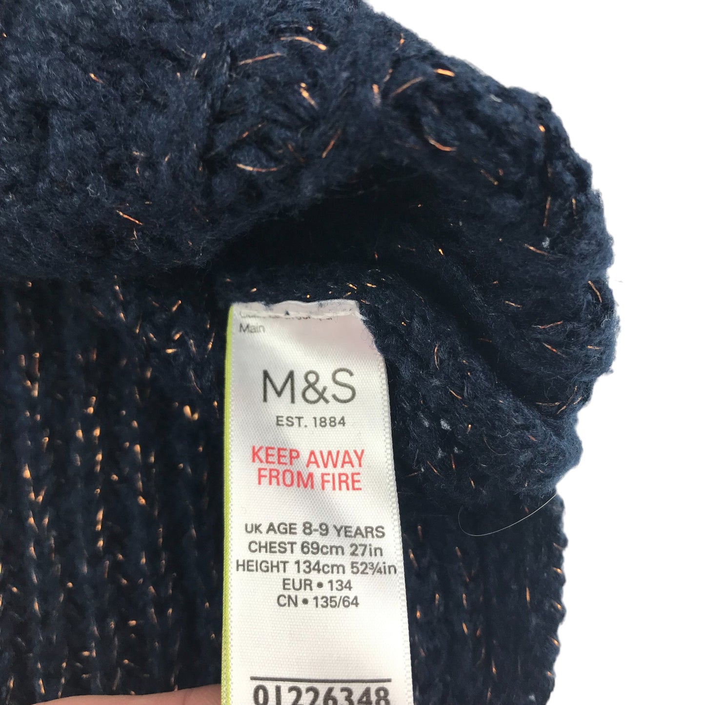 M&S Jumper Age 8 Navy Sparkly Gold Fibres