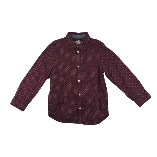 H&M shirt 6-7 years burgundy polka dot print full button up shirt