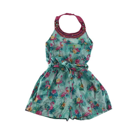 Monsoon playsuit 8-9 years blue flamingo short leg