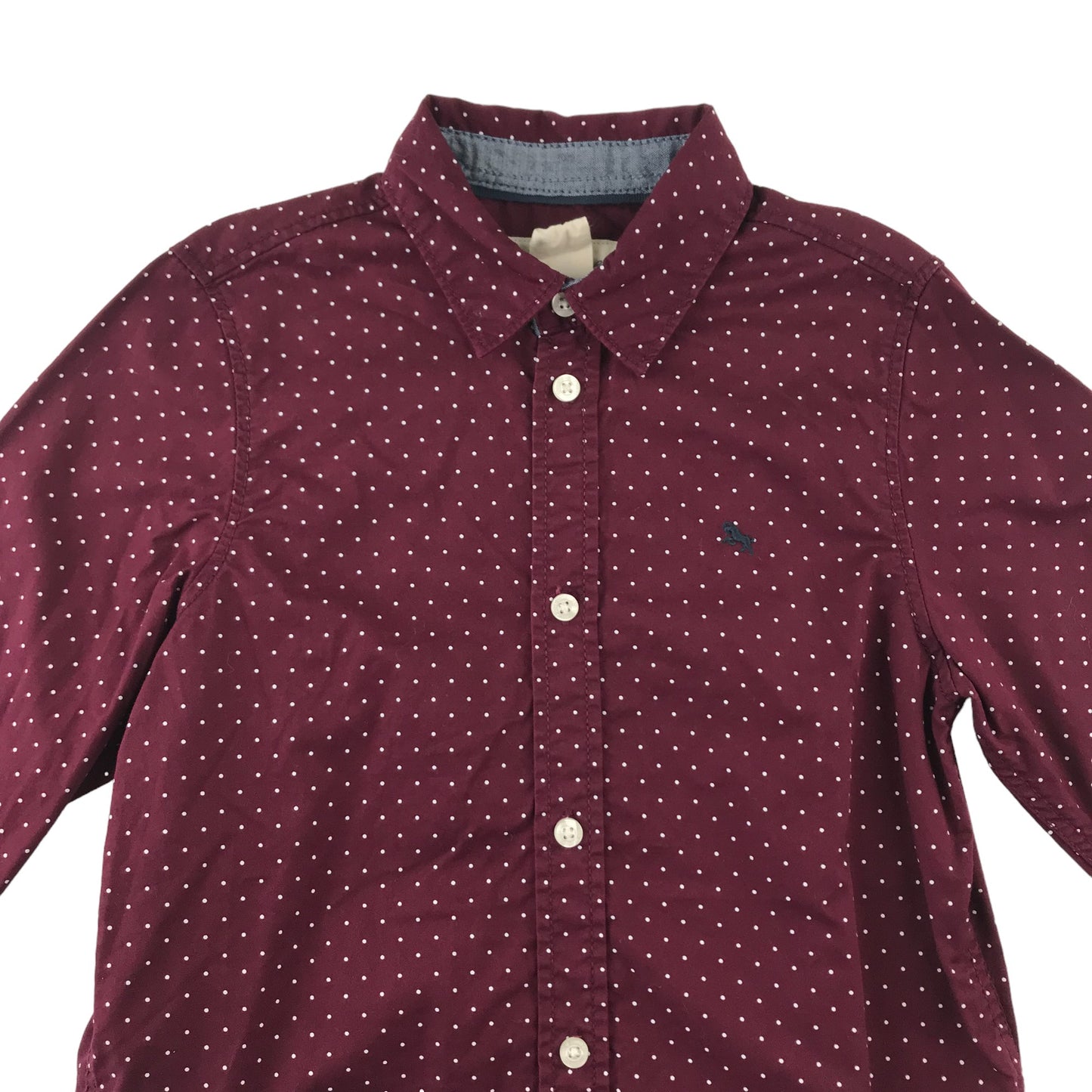 H&M shirt 6-7 years burgundy polka dot print full button up shirt