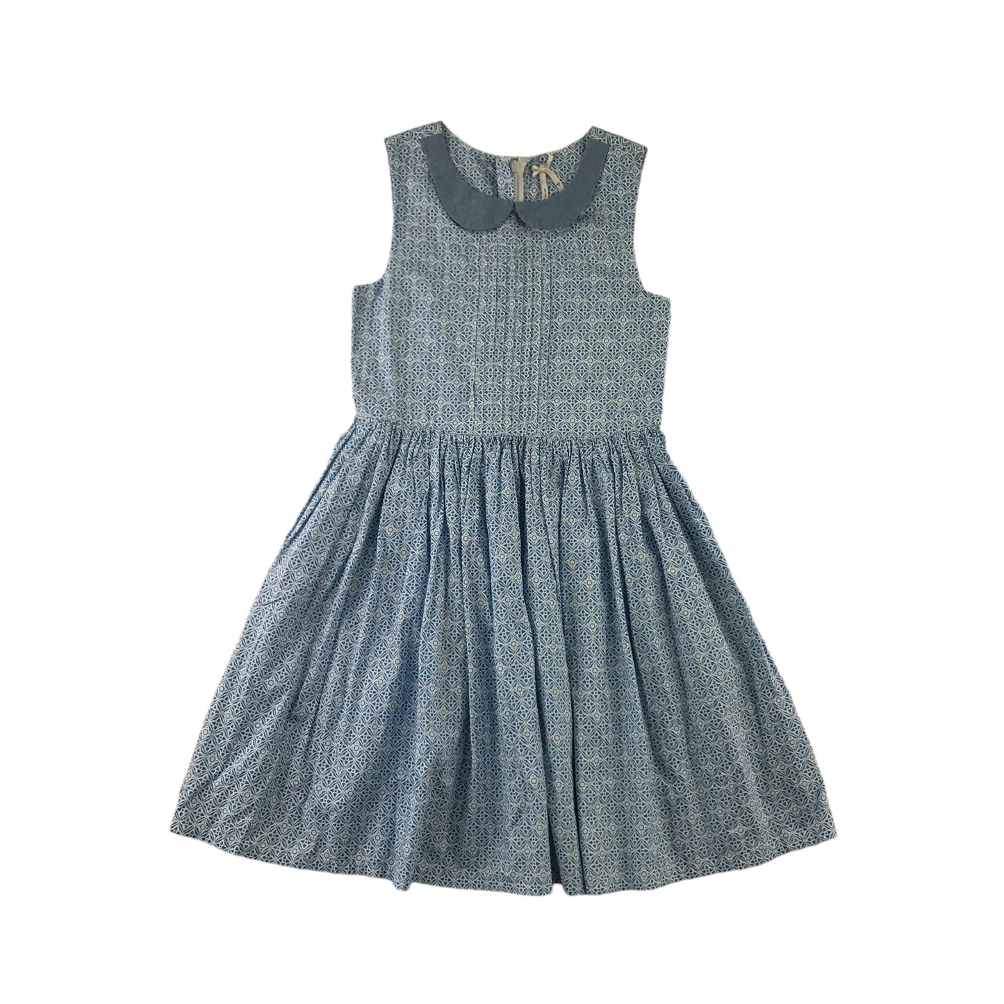 Next Dress Age 8 Blue Graphic Design Pattern with Collar Cotton