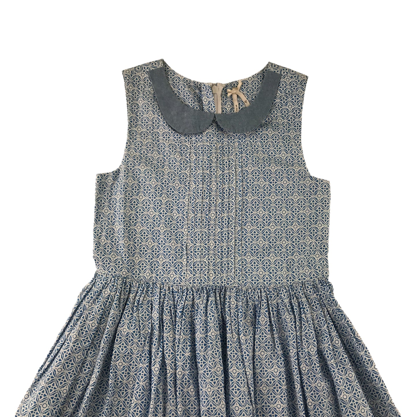 Next Dress Age 8 Blue Graphic Design Pattern with Collar Cotton