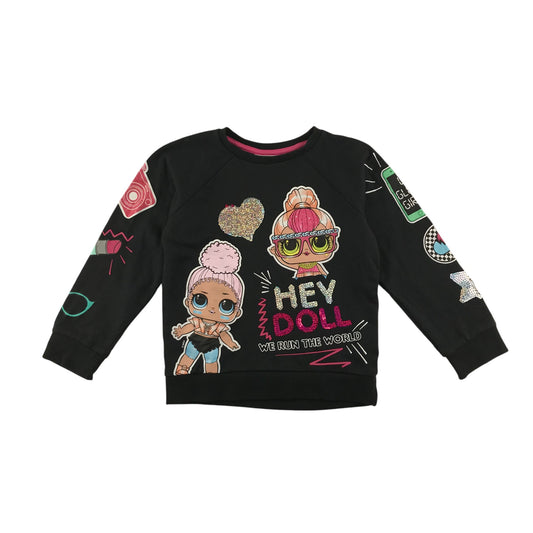 Matalan sweater 5-6 years black sequin LOL characters design print