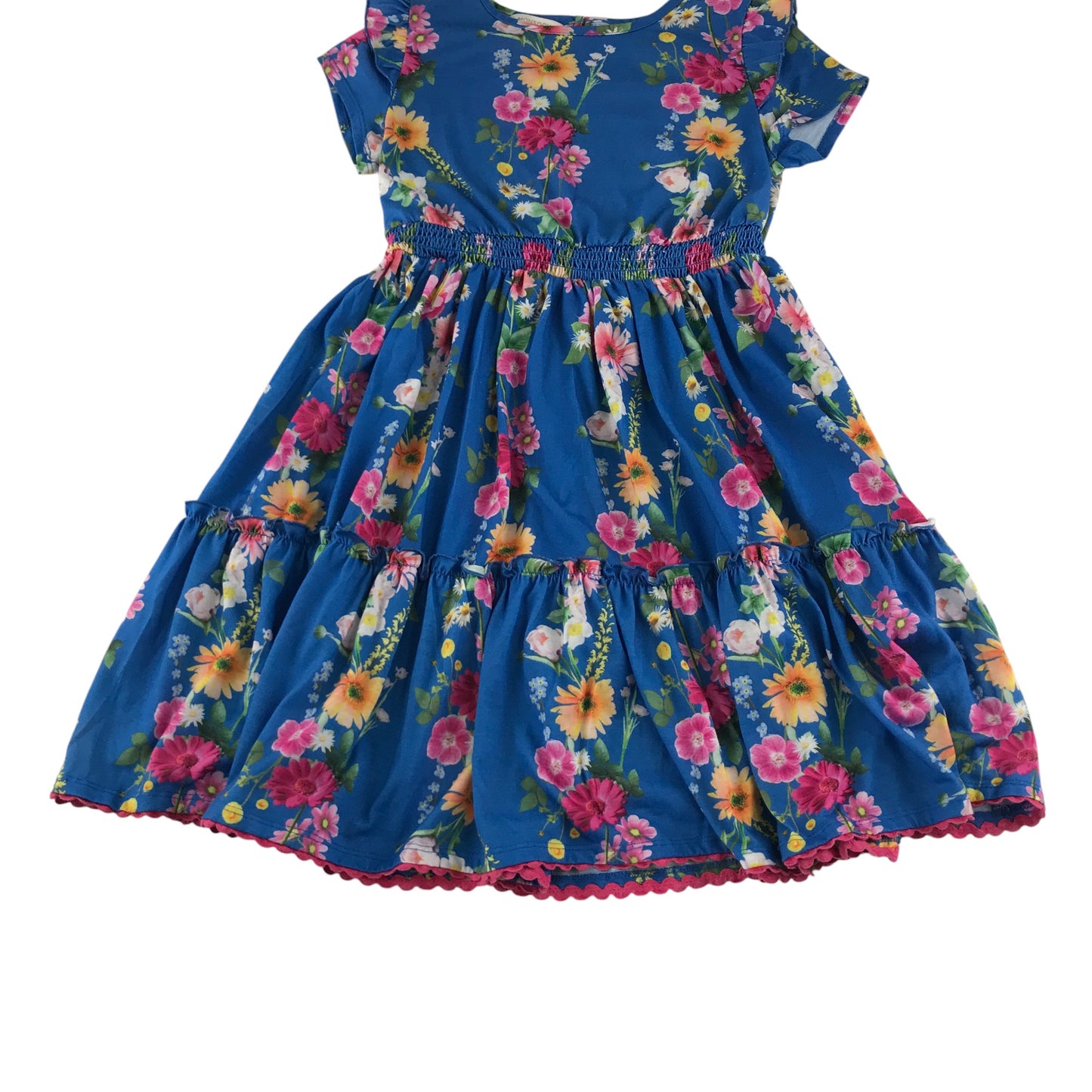 Monsoon dress 9-10 years blue floral with teared hem