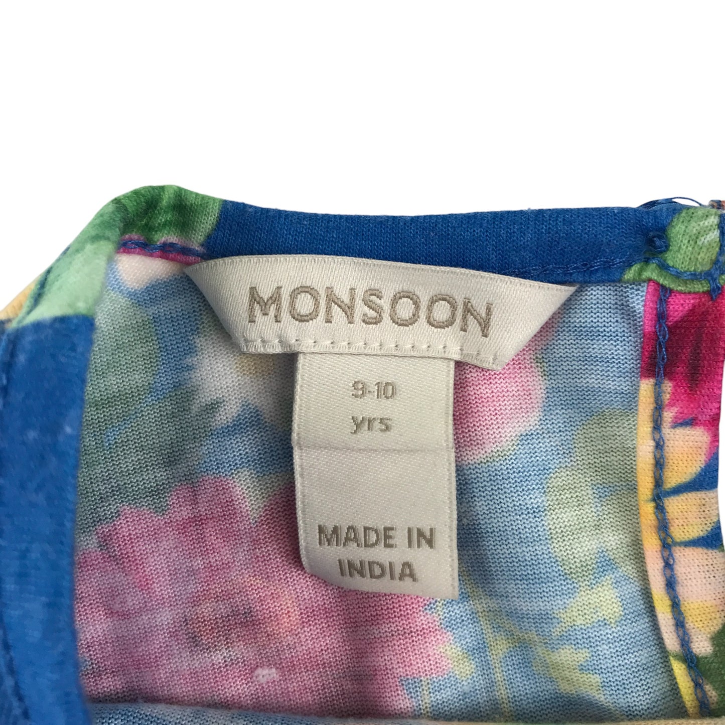 Monsoon dress 9-10 years blue floral with teared hem