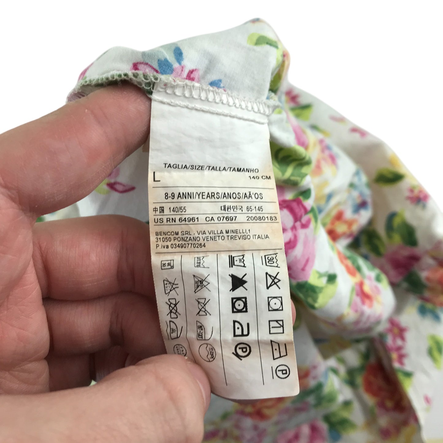Benetton dress 8-9 years pink and white floral cotton