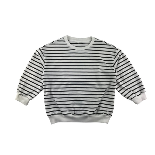 Shein sweater 6-7 years white and black horizontal stripes with printed smiley faces on elbows