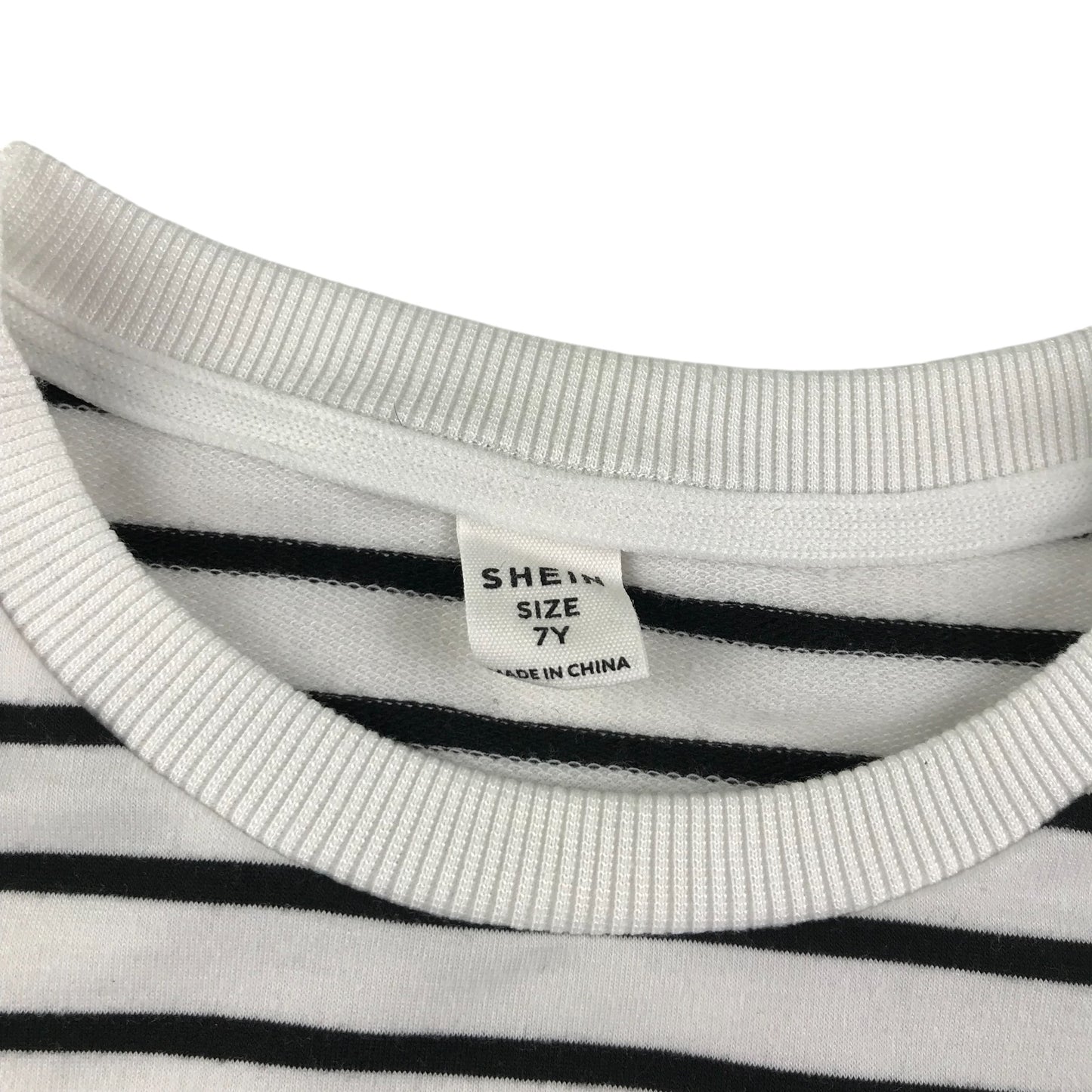 Shein sweater 6-7 years white and black horizontal stripes with printed smiley faces on elbows