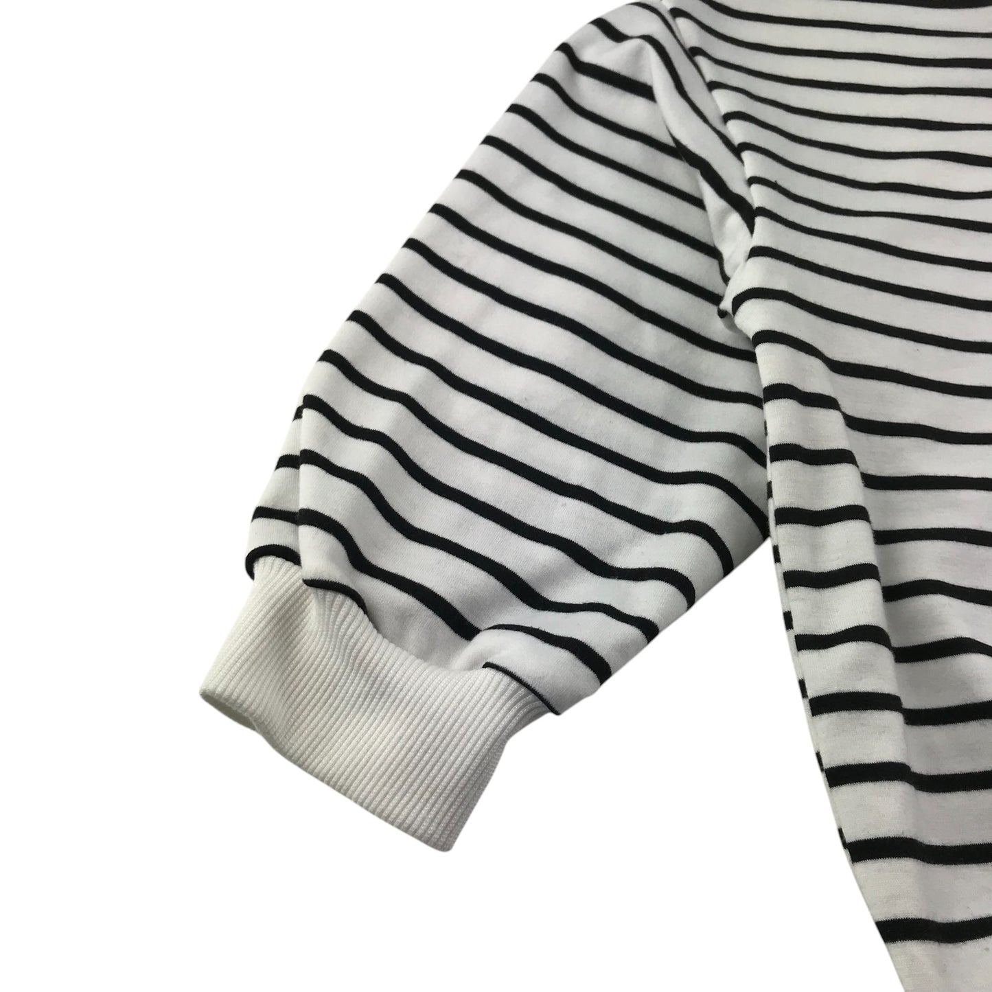 Shein sweater 6-7 years white and black horizontal stripes with printed smiley faces on elbows