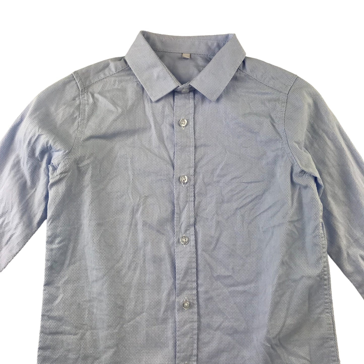 M&S shirt 5-6 years light blue full button up shirt cotton with white stitching pattern