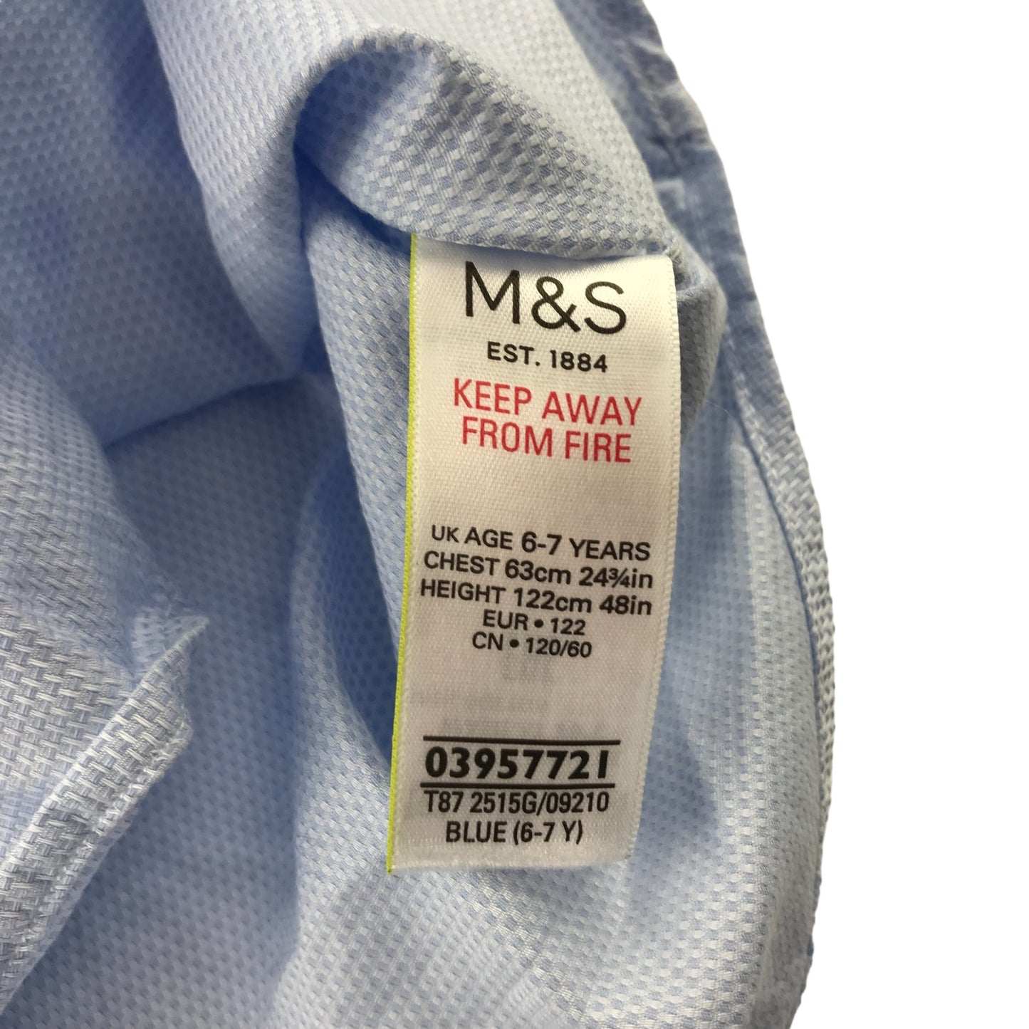 M&S shirt 5-6 years light blue full button up shirt cotton with white stitching pattern