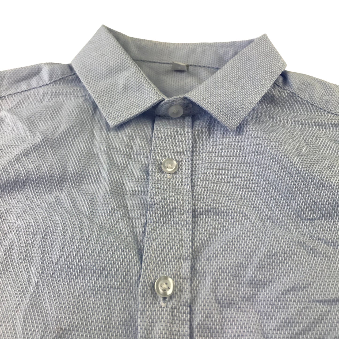 M&S shirt 5-6 years light blue full button up shirt cotton with white stitching pattern