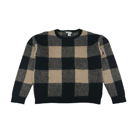 Primark Jumper Age 9 Black Light Beige Check Pattern