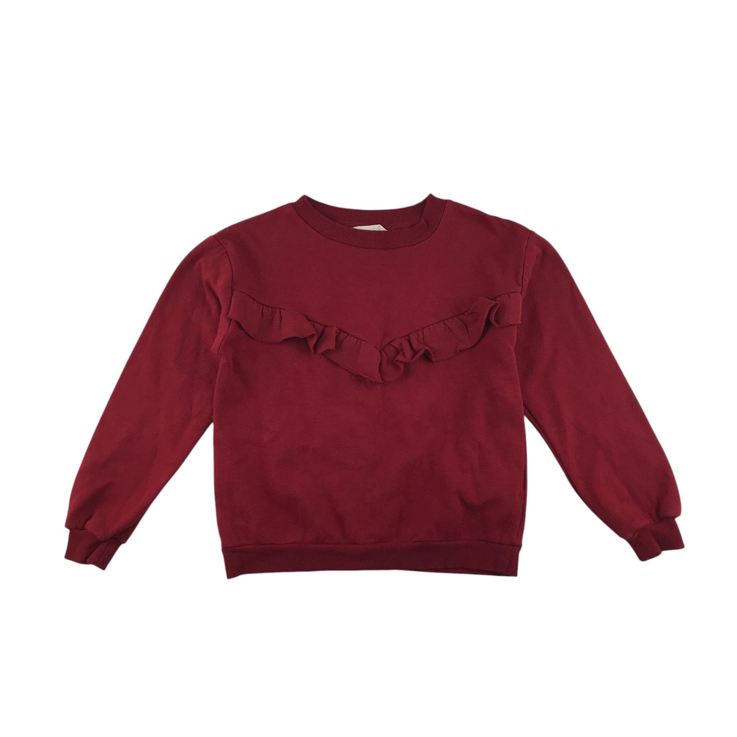 H&M sweater 7-8 years burgundy plain with frilled detail